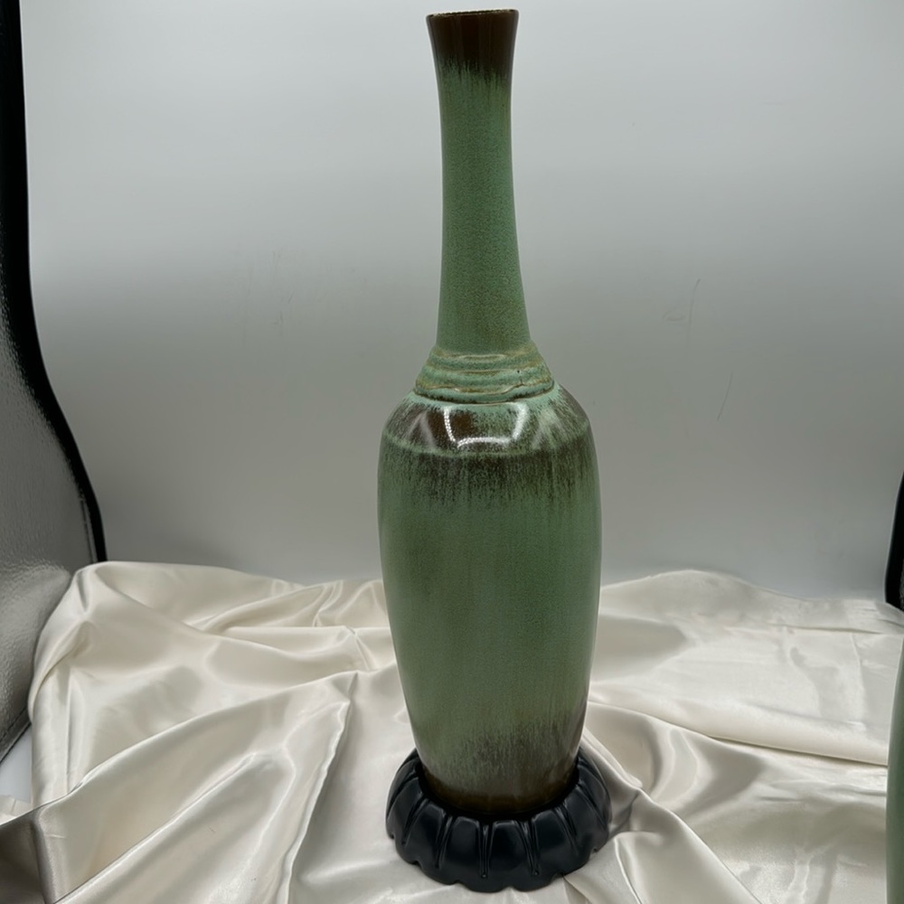 Vintage Frank Frankoma V1 2220 Studio Art Pottery Bottle Vase Green 15.75" Tall
